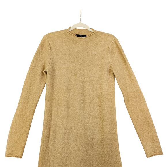 Mango MNG Womens Perkins Neck Knitted Midi Dress Size Small Tan Wool Blend Cozy - Picture 3 of 12